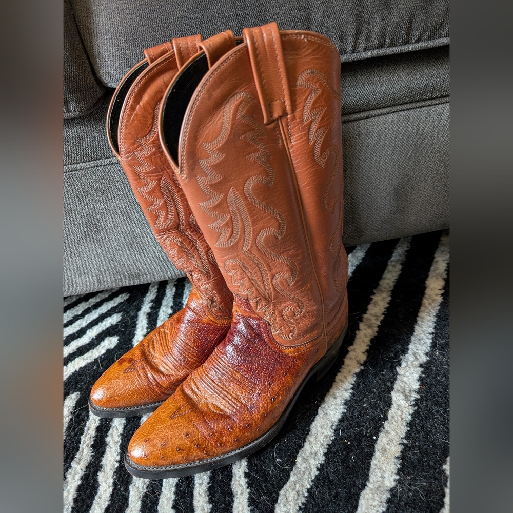 Dan Post Cowboy Boots Men’s 8D – Genuine Ostrich Leather Vamp - Picture 3 of 9